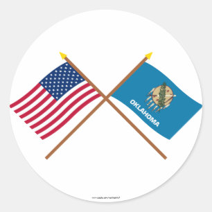 US en Oklahoma Crossed Flags Ronde Sticker