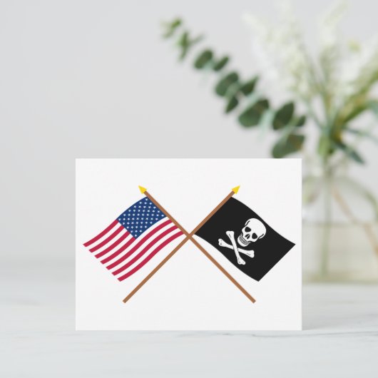 US en Pirate Crossed Flags Briefkaart (Staand voorkant)