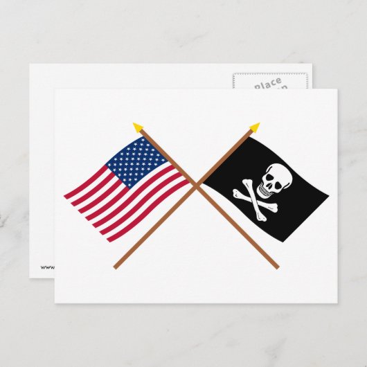 US en Pirate Crossed Flags Briefkaart (Voorkant / Achterkant)