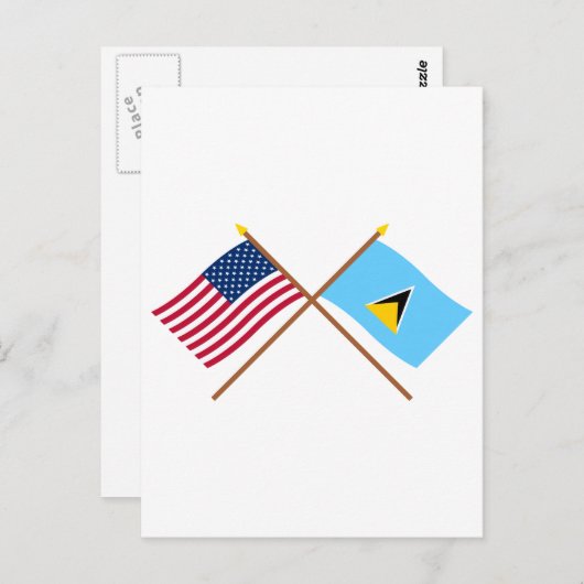 US en Saint Lucia Crossed Flags Briefkaart (Voorkant / Achterkant)