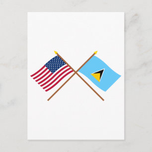 US en Saint Lucia Crossed Flags Briefkaart