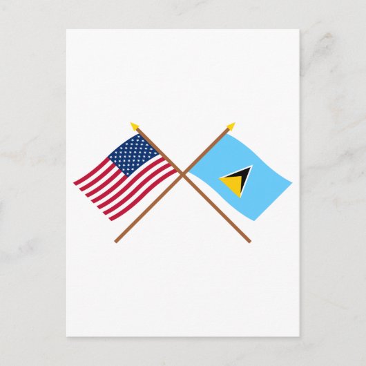 US en Saint Lucia Crossed Flags Briefkaart (Voorkant)