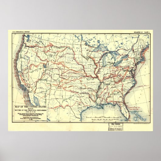 US Exploration Routes Poster (Voorkant)