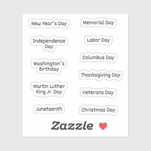 US Federal Feestdagen Stickers voor Agenda/Planner (Vel)
