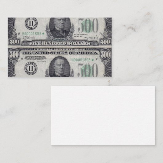 US Five Hundred Star Note Visitekaartje (Voorkant / Achterkant)