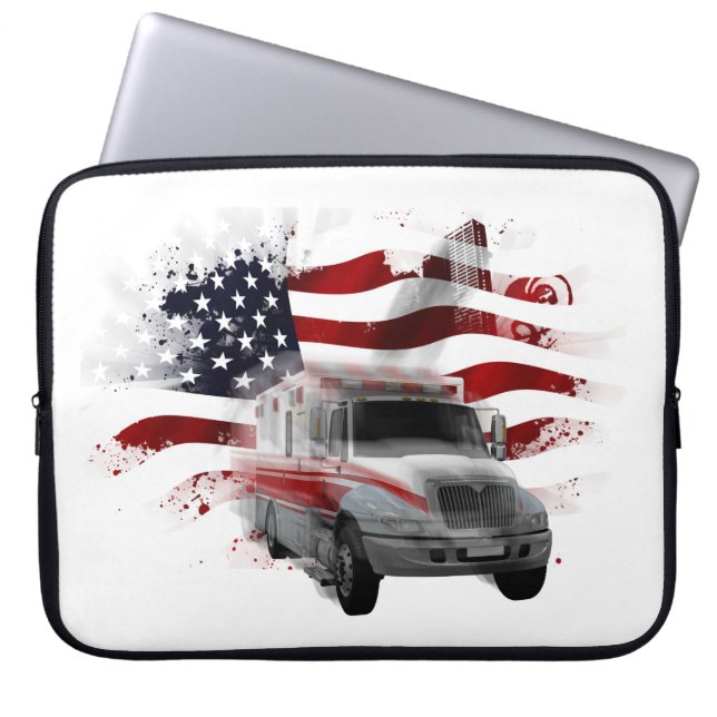 US Flag Ambulance-telefoonzaak EMT Paramedic Laptop Sleeve (Voorkant)