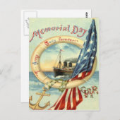 US Flag Anchor Flowers Life Preserver Briefkaart (Voorkant / Achterkant)