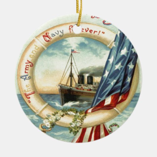 US Flag Anchor Flowers Life Preserver Keramisch Ornament (Voorkant)