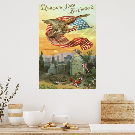 US Flag Bald Eagle begraafplaats Tombstone Wreate Poster (Keuken)