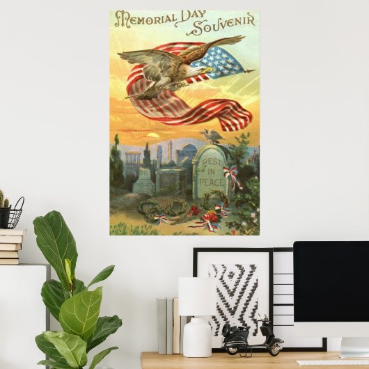 US Flag Bald Eagle begraafplaats Tombstone Wreate Poster (Thuiskantoor)