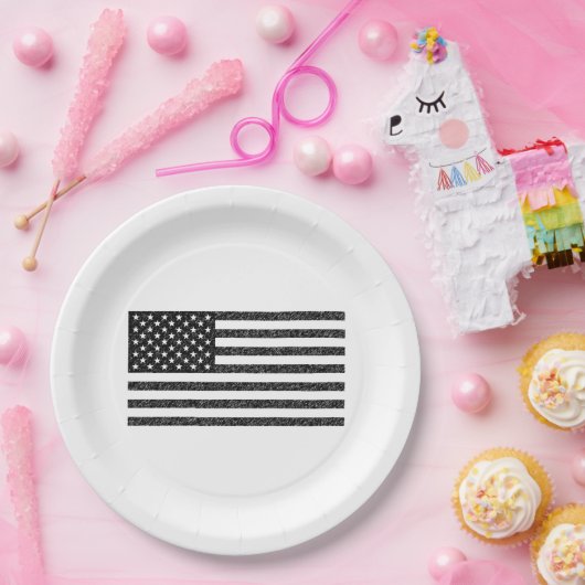 US Flag Black en White Retro Papieren Bordje (Feest)