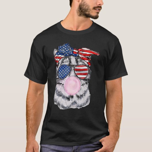 US Flag Bril Kat Bubble Gum Juli 4 Patriot CA T-shirt (Voorkant)