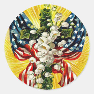 US Flag Christelijk Kruisduif Lelie van de Vallei Ronde Sticker