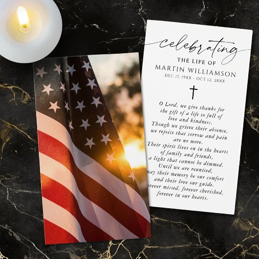 US Flag Cross Memorial Sympathy Prayer Card Visitekaartje