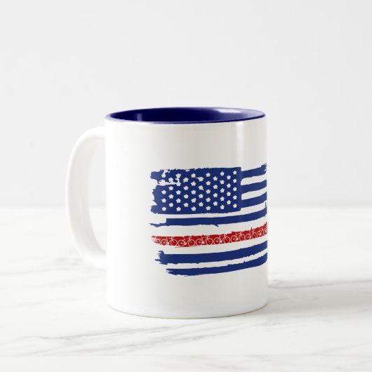 US Flag Cycling Tweekleurige Koffiemok (Voorkant links)