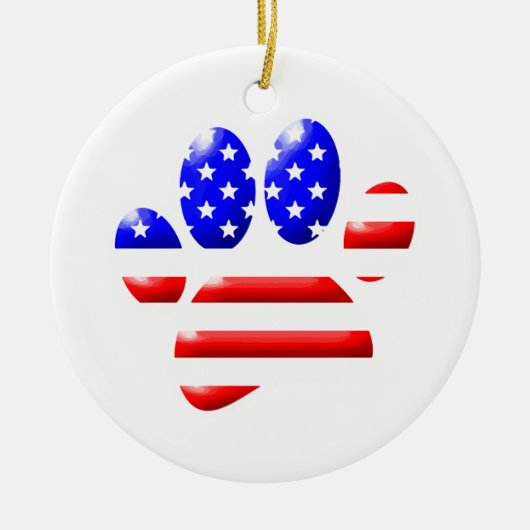 US Flag Dog Paw drukt rood en wit af Keramisch Ornament (Voorkant)