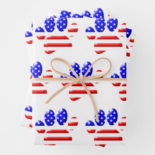 US Flag Dog Paw Print Patroon Inpakpapier Vel (In situ)