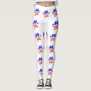 US Flag Dog Paw Print Patroon Leggings
