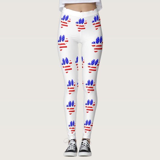 US Flag Dog Paw Print Patroon Leggings (Voorkant)