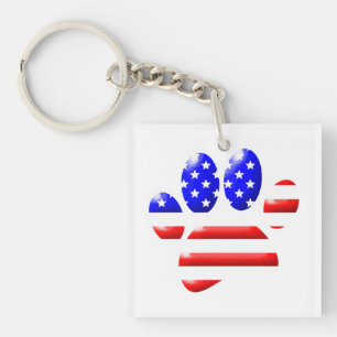 US Flag Dog Paw Print Sleutelhanger