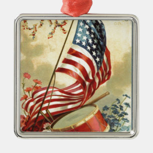 US Flag Drum Vergeet me Nots Bloemen Metalen Ornament
