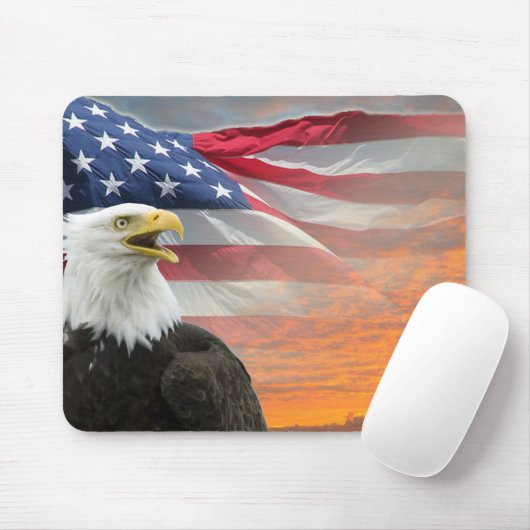 US Flag Eagle Fiery Sunrise Mousepad Muismat (Met muis)