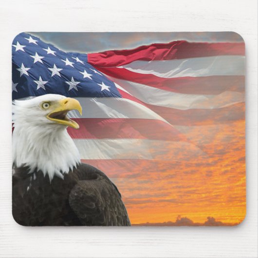 US Flag Eagle Fiery Sunrise Mousepad Muismat (Voorkant)