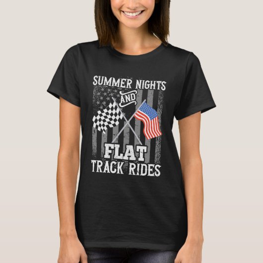 US Flag Flat Track Racing Summer Nights en Flat T T-shirt (Voorkant)