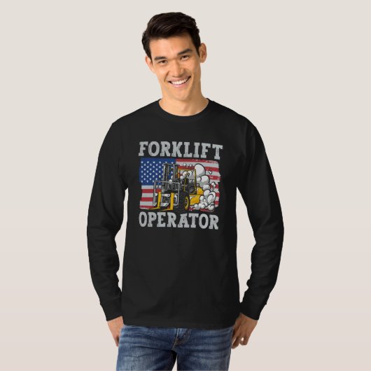 Us Flag Forklift Operator T-shirt (Voorkant volledig)