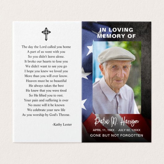 US Flag Funeral Memorial Foto Gevouwen Gebed Kaart (Buitenkant ongevouwen)