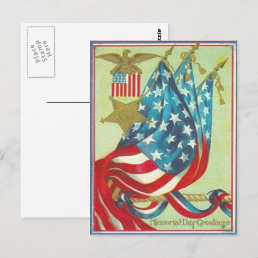 US Flag Gold Star Eagle Memorial Day Briefkaart (Voorkant / Achterkant)