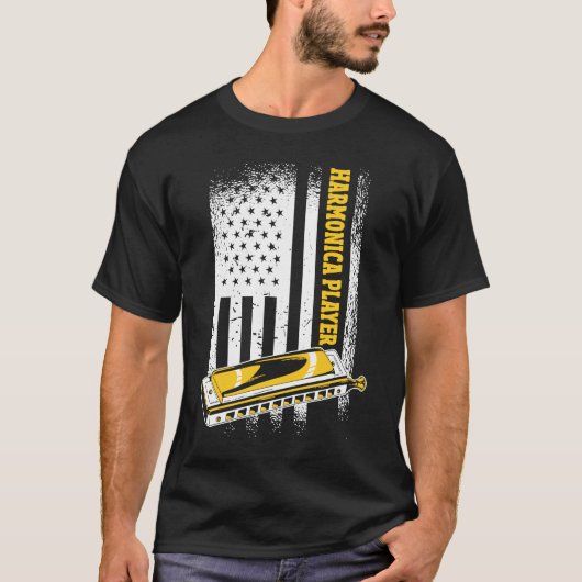 US Flag Harmonica Player T-shirt (Voorkant)
