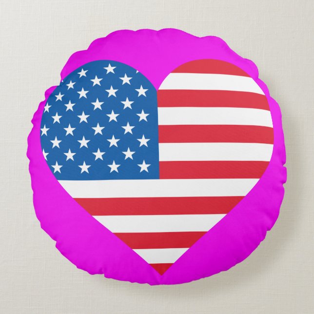 US Flag Heart Sierkussen Rond Kussen (Voorkant)