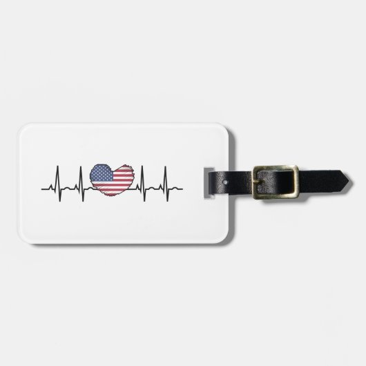 US Flag Heartbeat ECG Electrocardiografie Bagagelabel (Voorkant horizontaal)