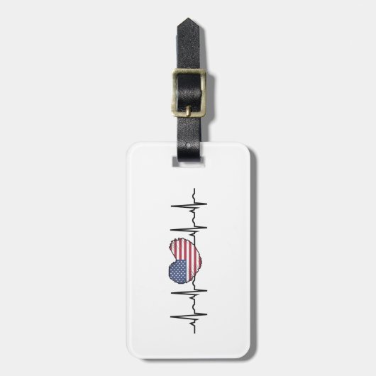 US Flag Heartbeat ECG Electrocardiografie Bagagelabel (Voorkant verticaal)