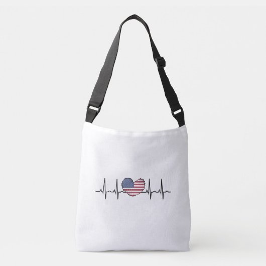US Flag Heartbeat ECG Electrocardiografie Crossbody Tas (Voorkant)
