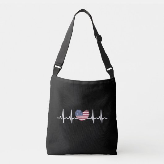 US Flag Heartbeat ECG Electrocardiografie Crossbody Tas (Voorkant)