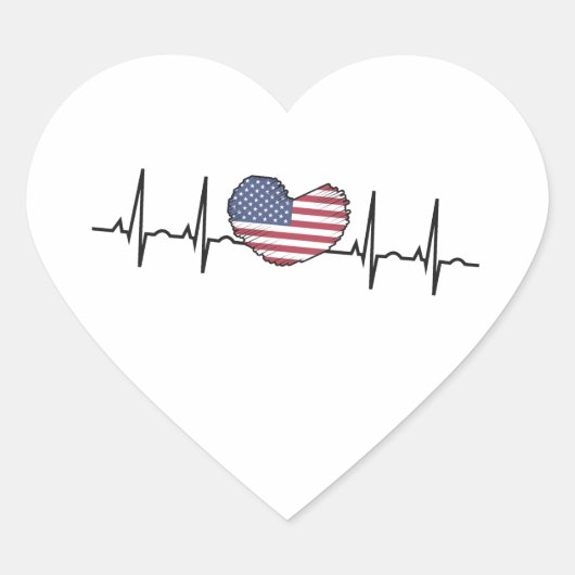 US Flag Heartbeat ECG Electrocardiografie Hart Sticker (Voorkant)
