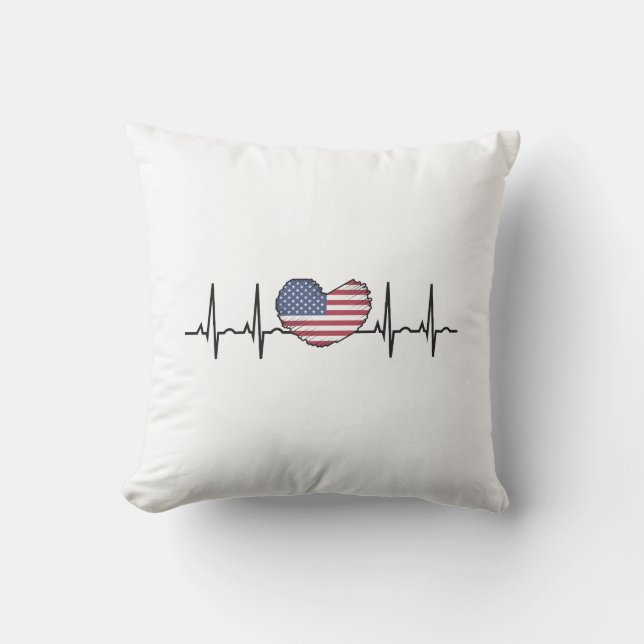 US Flag Heartbeat ECG Electrocardiografie Kussen (Voorkant)