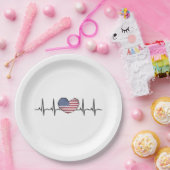 US Flag Heartbeat ECG Electrocardiografie Papieren Bordje (Feest)