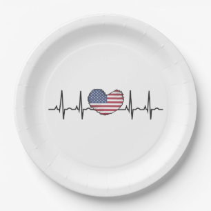 US Flag Heartbeat ECG Electrocardiografie Papieren Bordje