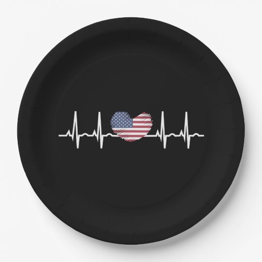 US Flag Heartbeat ECG Electrocardiografie Papieren Bordje (Voorkant)