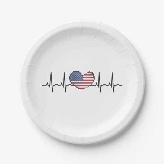 US Flag Heartbeat ECG Electrocardiografie Papieren Bordje (Voorkant)