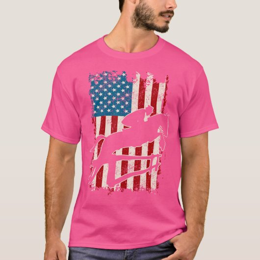US Flag Horse Show Jumping Equestrian T-shirt (Voorkant)