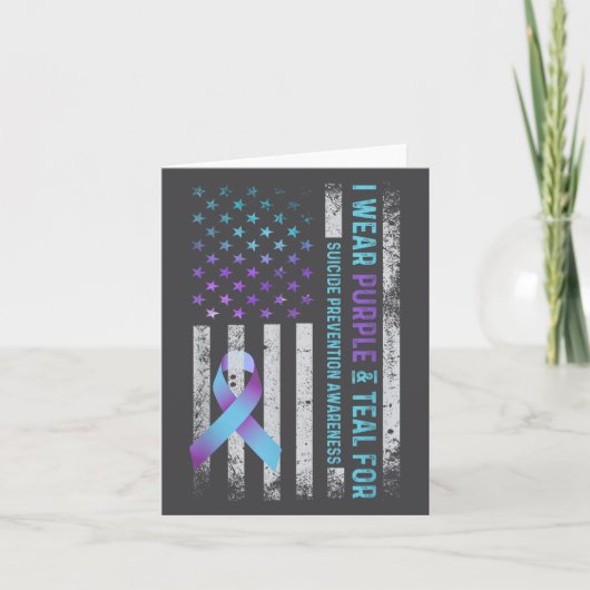 Us Flag I Wear Purple And Teal Suicide Prevention  Kaart (Voorkant)