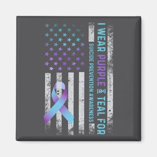Us Flag I Wear Purple And Teal Suicide Prevention Magneet (Voorkant)