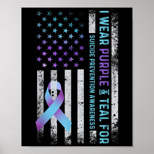 Us Flag I Wear Purple And Teal Suicide Prevention  Poster (Voorkant)
