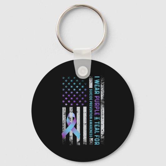 Us Flag I Wear Purple And Teal Suicide Prevention  Sleutelhanger (Voorkant)