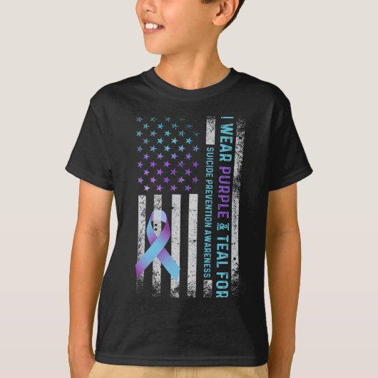 Us Flag I Wear Purple And Teal Suicide Prevention  T-shirt (Voorkant)