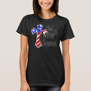 US Flag Jesus Cross Rood Wit Gezegend Christelijk T-shirt